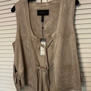 BCBGMaxAzria Taupe Suede Vest with Tie Accents